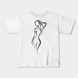 Stick figure woman in black ink Kids T-Shirt